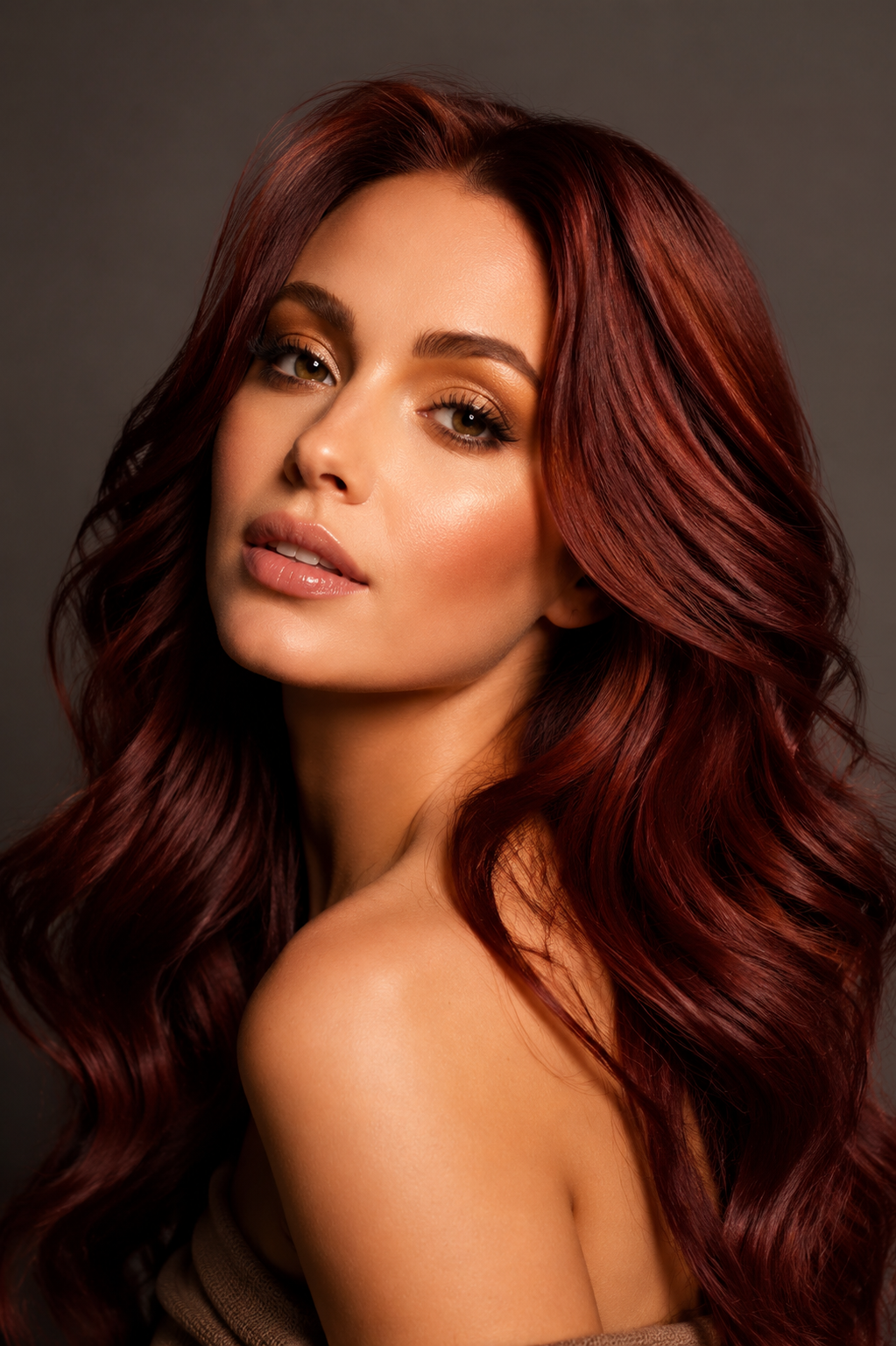 Long burgundy waves reference hairstyle image