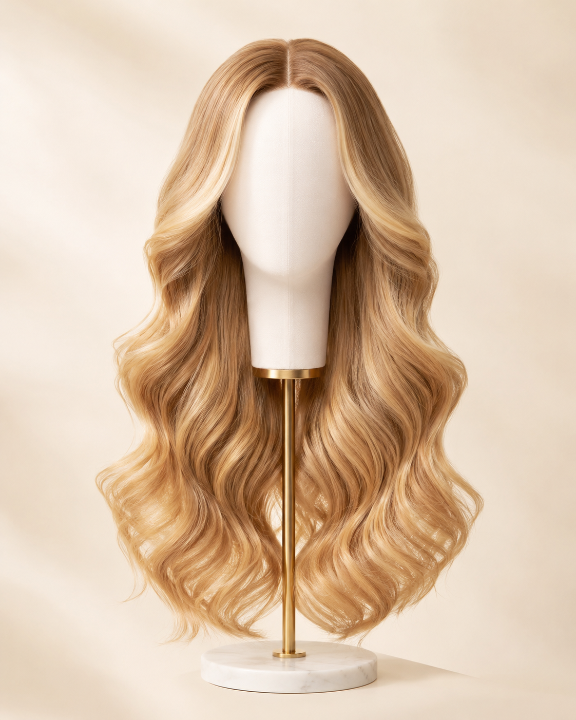Honey blonde long body wave wig style preview reference