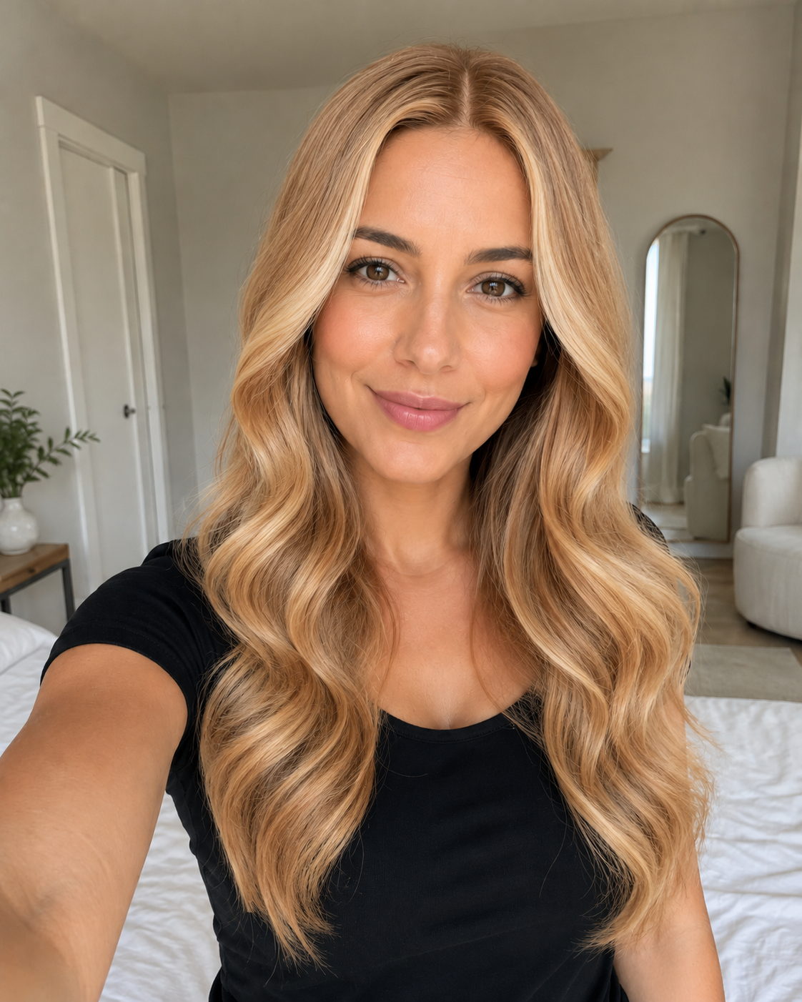 Honey blonde hairstyle result generated with WigTryAI