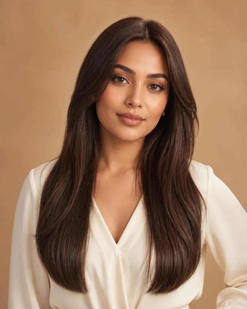Woman wearing a dark brown wig with a natural-looking hairline