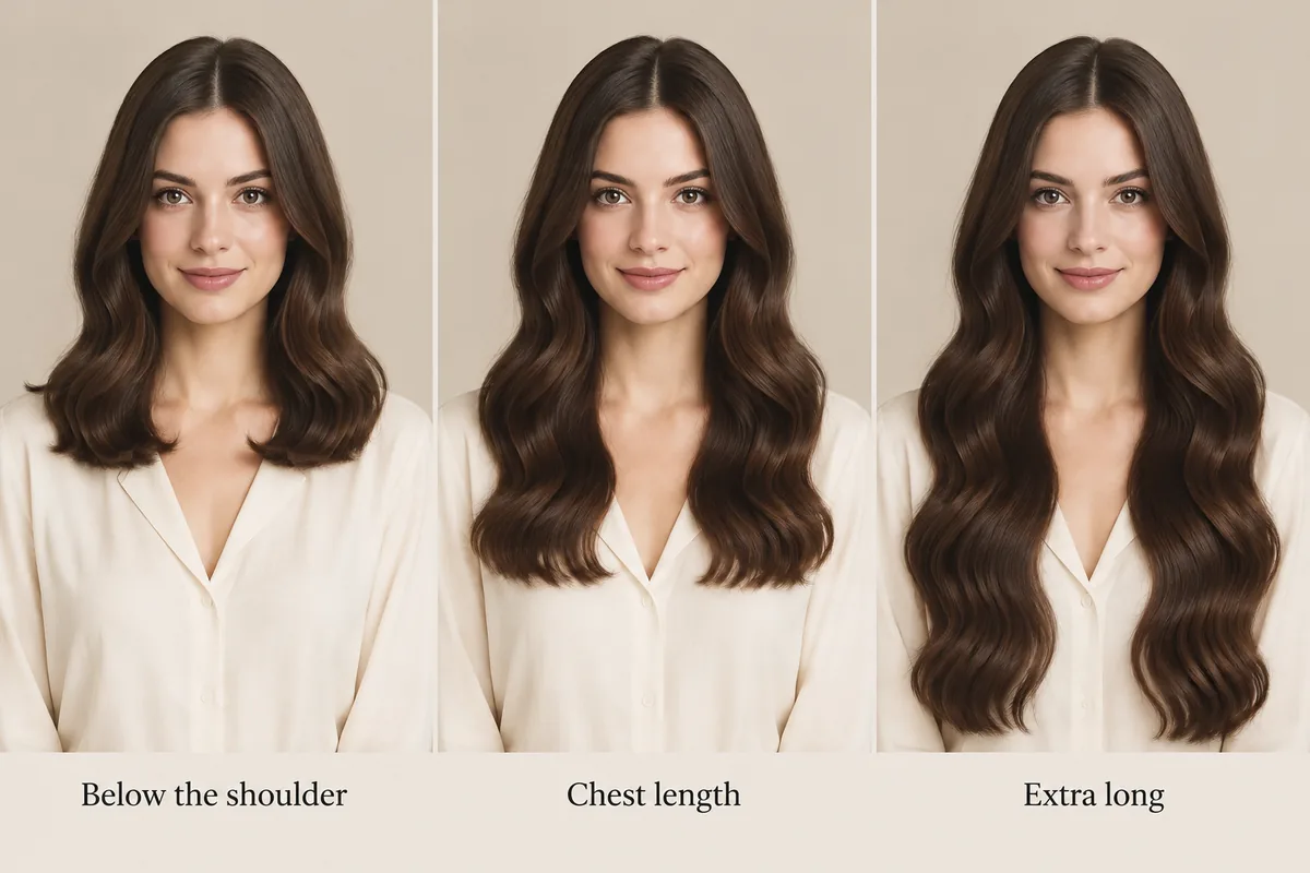 Three-panel comparison of the same model with body wave ending below the shoulder, at the chest and extra long